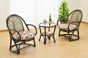 籐リビング3点セット Y-776B ブラウン 籐 籐家具 座椅子 椅子 イス テーブル センターテーブル アジアンリビングルーム籐 ラタン 製 輸入品 完成品