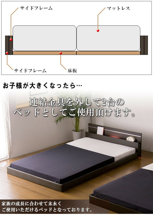 楽天市場】棚 照明付ラインデザインフロアベッド ワイドキング260 SG 