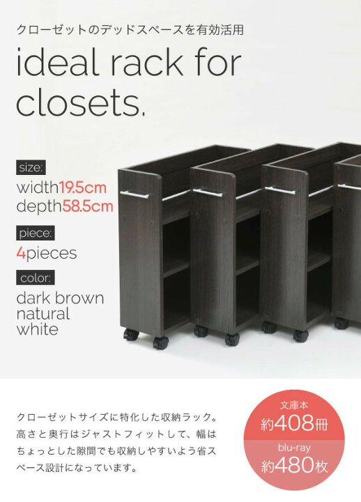 楽天市場】キャスター付き 収納 クローゼット ラック 4個セット 幅19.5