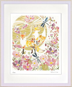 平石 智美 コスモス畑とキツネ C4314 375x452x27mm ZTH-62212 アート 絵 フレーム bic-10387716s1 アートパネル アートボード 壁紙 装飾フィルム 送料無料 北欧 モダン 家具 インテリア ナチュラル テイス