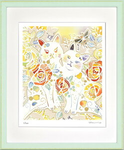 平石 智美 黄色のバラと2匹のねこ C4318 375x452x27mm ZTH-62215 アート 絵 フレーム bic-10387719s1 アートパネル アートボード 壁紙 装飾フィルム 送料無料 北欧 モダン 家具 インテリア ナチュラル テイ