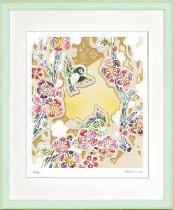 平石 智美 梅とメジロと月明かり C4320 375x452x27mm ZTH-62217 アート 絵 フレーム bic-10387721s1 アートパネル アートボード 壁紙 装飾フィルム 送料無料 北欧 モダン 家具 インテリア ナチュラル テイ