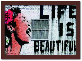 【スーパーセール対象商品】バンクシー Banksy インテリアアート Life is beautiful ライフ・イズ・ビューティフル VS-1003BR-A4 フレームカラー：ブラウン サイズ：A4 kar-10054179s3 アートパネル 北欧 モダン 家具 インテリア 新生活 オ