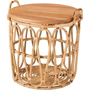 バスケットテーブル ナチュラル 約W43×D43×H42 テーブル バスケット付き 収納 机 サイドテーブル ラタン 籐 スチール 天板 ソファサイド ベッドサイド azu-guy-821 あす楽 かご バスケット 収納用