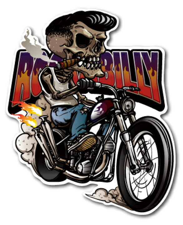 楽天市場 バイカーステッカー Biker Sticker バイク ハーレー ヘルメット ロカビリースカル Right Bk009 車 ステッカー 屋外ok ゼネラルステッカー