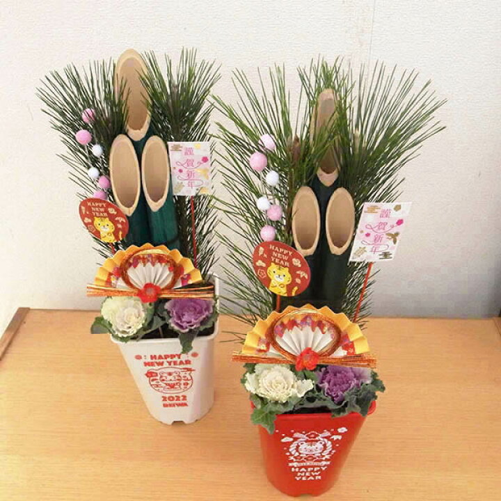 楽天市場 カラフル門松6号 鉢植え 葉牡丹 ハボタン お正月飾りに 洋風な玄関にも似合う カラフル門松 寄せ植え ゴールド ブラック レッドに塗装された竹 6号鉢植え 販売 通販 種類 母の日 花 ガーデニング岐阜緑園