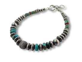 インディアンジュエリー ブレスレット ターコイズ コーラル ハンドメイド シルバー925 INCA