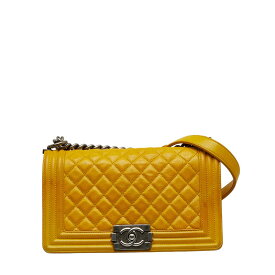 シャネル ボーイシャネル ココマーク 斜め掛け チェーン ショルダーバッグ イエロー レザー レディース CHANEL 【中古】