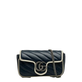 グッチ GGマーモント キルティング ミニ チェーン ショルダーバッグ 574969 ネイビー ホワイト レザー レディース GUCCI 【中古】