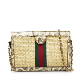 グッチ オフィディア シェリーライン チェーン ショルダーバッグ 503877 ベージュ ラフィア パイソン レディース GUCCI 【中古】