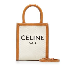 セリーヌ ミニ バーティカル カバ ハンドバッグ ショルダーバッグ 2WAY ベージュ ホワイト キャンバス レザー レディース CELINE 【中古】