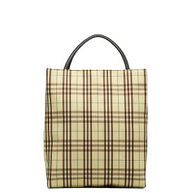 バーバリー チェック トートバッグ イエロー ブラウン キャンバス レザー レディース BURBERRY 【中古】