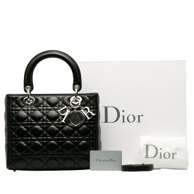 ディオール レディディオール カナージュ ハンドバッグ ショルダーバッグ 2WAY ブラック レザー レディース Dior 【中古】