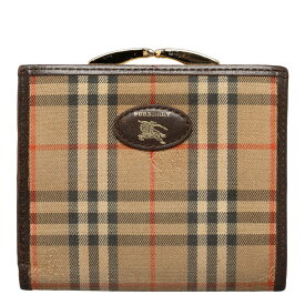 バーバリー ノバチェック シャドーホース 二つ折り財布 ベージュ ブラウン キャンバス レザー レディース BURBERRY 【中古】