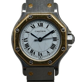 カルティエ サントス オクタゴンSM 腕時計 自動巻き ホワイト文字盤 ステンレススチール イエローゴールド レディース CARTIER 【中古】