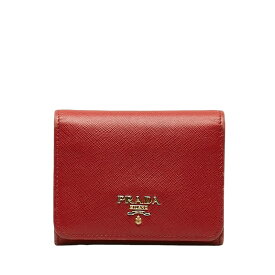 プラダ サフィアーノ 三つ折り財布 レッド レザー レディース PRADA 【中古】