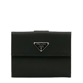 プラダ 三角ロゴプレート 二つ折り財布 ブラック ナイロン レディース PRADA 【中古】