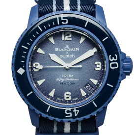スウォッチ ×ブランパン PACIFIC OCEAN 腕時計 SO35A100 自動巻き ブルー文字盤 プラスチック ナイロン メンズ Swatch 【中古】