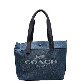 コーチ ロゴ トートバッグ 91131 ブルー デニム キャンバス レザー レディース COACH 【中古】