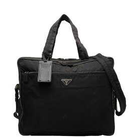 プラダ 三角ロゴプレート ブリーフケース 斜め掛けビジネスバッグ 2WAY V361 ブラック ナイロン レザー メンズ PRADA 【中古】