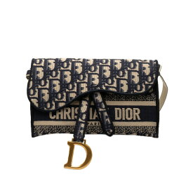 ディオール オブリーク サドルスリムポーチS ウエストバッグ ベルトバッグ ネイビー グレー ジャガード レディース Dior 【中古】