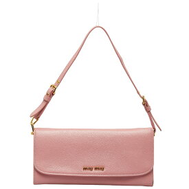 ミュウミュウ ロゴ ゴールド金具 長財布 チェーン ショルダーウォレット ピンク レザー レディース MIUMIU 【中古】