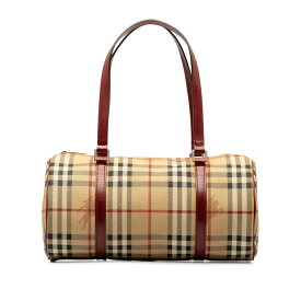 バーバリー ノバチェック シャドーホース ハンドバッグ ベージュ レッド PVC レザー レディース BURBERRY 【中古】