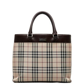 バーバリー ノバチェック ハンドバッグ トートバッグ ベージュ ブラウン キャンバス レザー レディース BURBERRY 【中古】