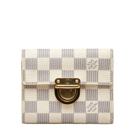 ルイ ヴィトン ダミエ アズール ポルト フォイユ コアラ 二つ折り財布 N60013 ホワイト PVC レディース LOUIS VUITTON 【中古】