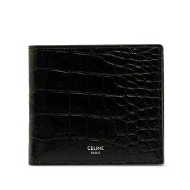 セリーヌ クロコ型押し バイフォールドウォレット 二つ折り財布 ブラック エナメル レディース CELINE 【中古】