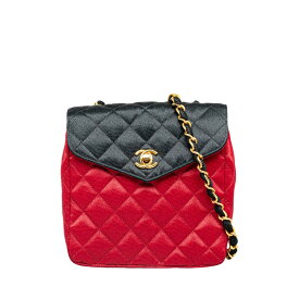 シャネル マトラッセ ココマーク 斜め掛け チェーン ショルダーバッグ レッド ブラック サテン レディース CHANEL 【中古】