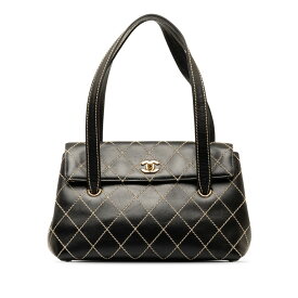 シャネル ワイルドステッチ ココマーク ハンドバッグ ショルダーバッグ ブラック レザー レディース CHANEL 【中古】