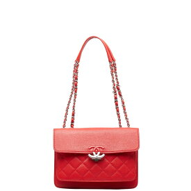 シャネル マトラッセ ココマーク チェーン ショルダーバッグ レッド ラムスキン レディース CHANEL 【中古】