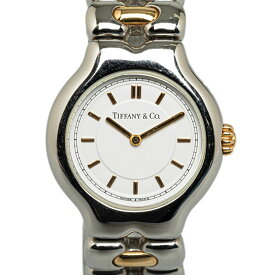 ティファニー ティソロ 腕時計 L0112 クオーツ ホワイト文字盤 ステンレススチール K18 ゴールド レディース TIFFANY&Co. 【中古】