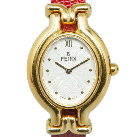 フェンディ オーバルフェイス 腕時計 640L クオーツ ホワイト文字盤 レザー メッキ レディース FENDI 【中古】