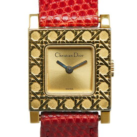 ディオール ラ パリジェンヌ 腕時計 D60-159 クオーツ ゴールド文字盤 メッキ レザー レディース Dior 【中古】