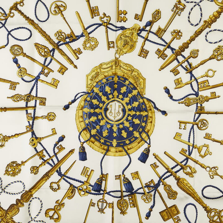 楽天市場】エルメス カレ90 LES CLES 鍵柄 スカーフ ネイビー ホワイト  