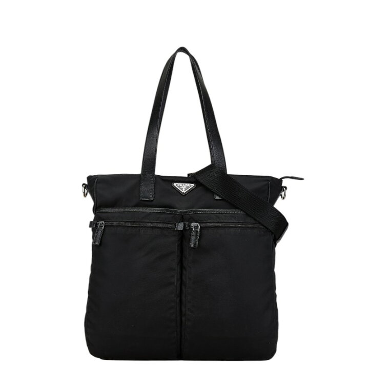 プラダ 三角ロゴプレート ハンドバッグ トートバッグ ブラック  
