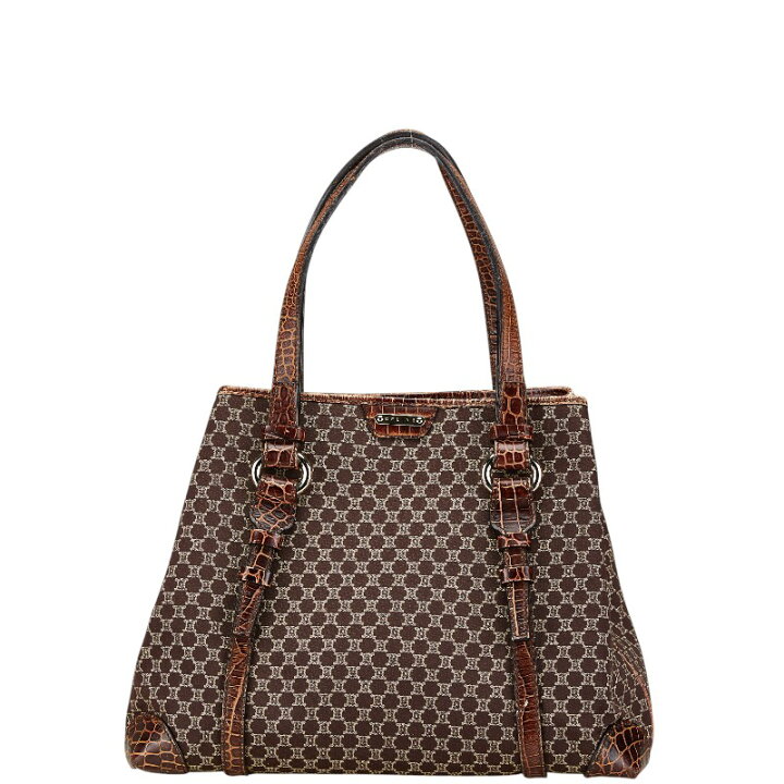 セリーヌ ハンドバッグ マカダム柄 キャンバス レザー クロコ型押し  