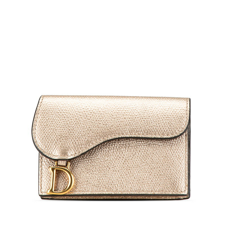 ディオール サドル カードケース パスケース 名刺入れ シャンパンゴールド レザー レディース Dior 【中古】