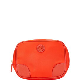 トリーバーチ ロゴ ポーチ コスメポーチ 小物入れ オレンジ ナイロン レザー レディース Tory Burch 【中古】