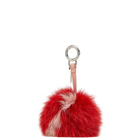 フェンディ ポンポンチャーム バッグチャーム キーホルダー レッド ピンク ファー レザー レディース FENDI 【中古】