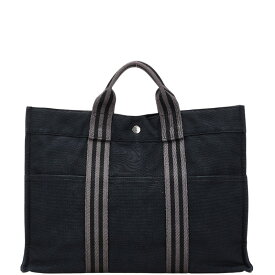 エルメス フールトゥMM トートバッグ ハンドバッグ ブラック グレー キャンバス レディース HERMES 【中古】