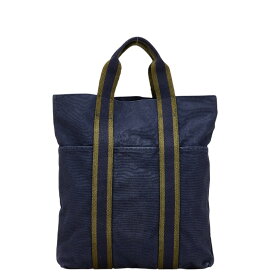 エルメス フールトゥ カバス トートバッグ ハンドバッグ ネイビー グリーン キャンバス レディース HERMES 【中古】