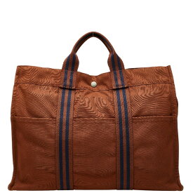 エルメス フールトゥ トートMM トートバッグ ブラウン ネイビー キャンバス レディース HERMES 【中古】