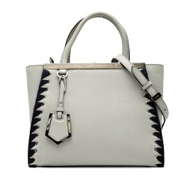 フェンディ プチトゥージュール ハンドバッグ ショルダーバッグ 2WAY 8BH253 グレー ネイビー レザー レディース FENDI 【中古】
