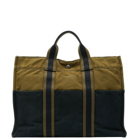 エルメス フールトゥ トートMM ハンドバッグ トートバッグ ブラック カーキ キャンバス レディース HERMES 【中古】