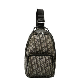 ディオール オブリーク トロッター 斜め掛け ボディバッグ ショルダーバッグ ベージュ ブラック キャンバス レザー メンズ Dior 【中古】