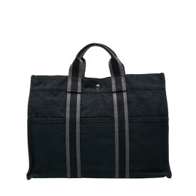 エルメス フールトゥMM トートバッグ ハンドバッグ ブラック グレー キャンバス レディース HERMES 【中古】