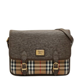 バーバリー ノバチェック シャドーホース ショルダーバッグ ブラウン ベージュ キャンバス レザー レディース BURBERRY 【中古】